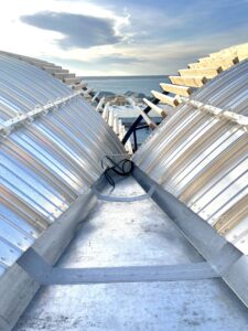 Ümar helehall plekkkatus millel on tehtud vedelplast remont, kauge päikselise vaatega